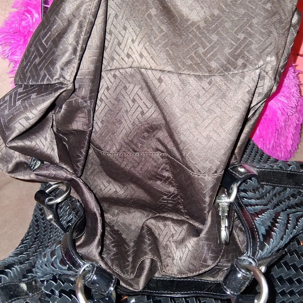 Cole Haan Black Woven Patent Shoulder Tote - Picture 12 of 16